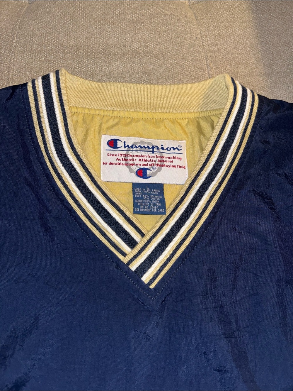 Vintage Champion Jacket Mens Large Navy V Neck Pullover Nylon Windbreaker 90s